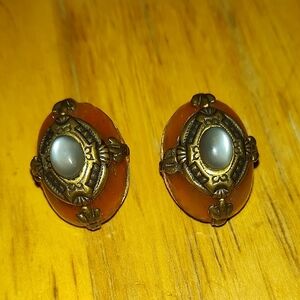 Vintage Patrice Moonstone Glass Clip On Earrings